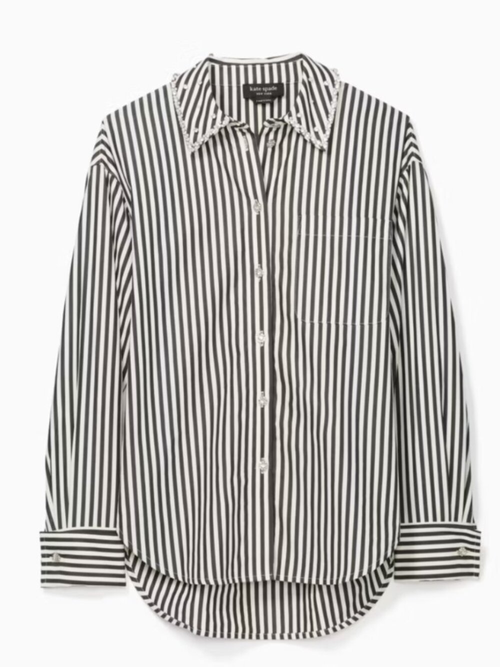 ✨ Kate Spade Acrobat Stripe Embellished Rhinestone Collar Button Down Shirt L ✨ - Picture 2 of 8